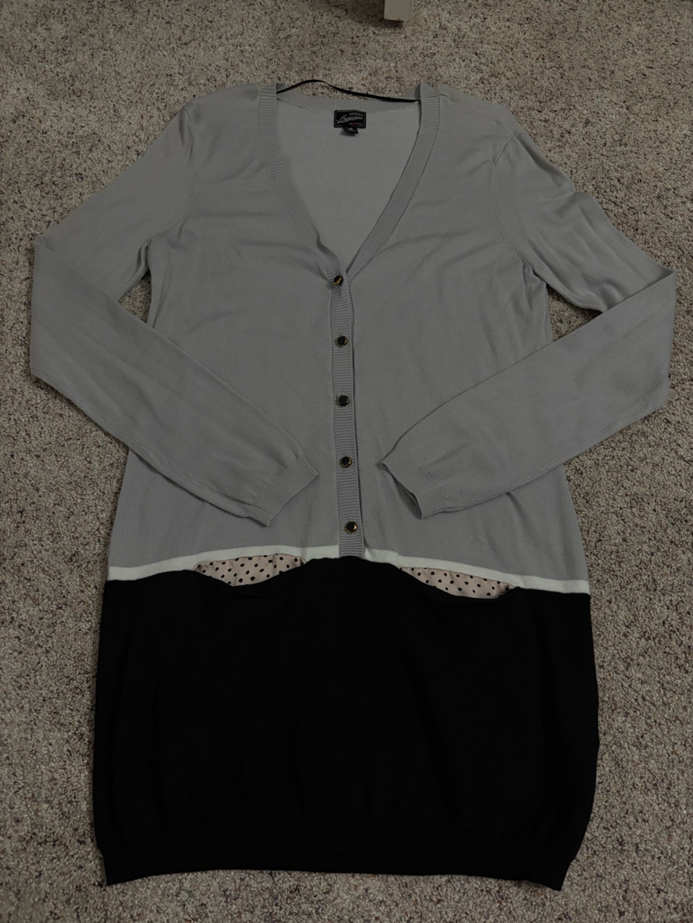 Light Gray and Black Button-Front Long Cardigan